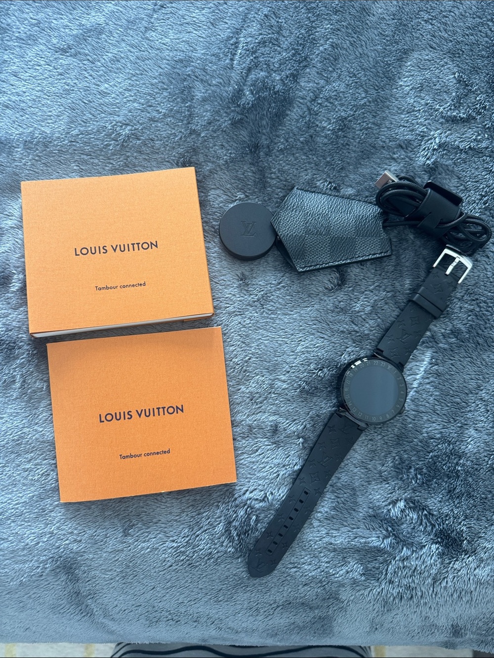 Louis Vuitton Black Monogram Tambour Connected Smartwatch with Orange Boxes